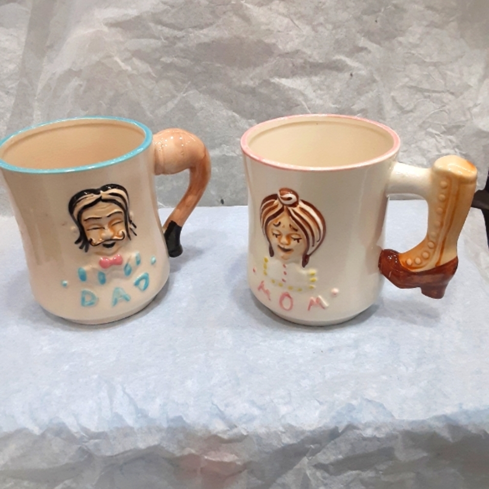 Vintage Dad and Mom novelty coffee mugs